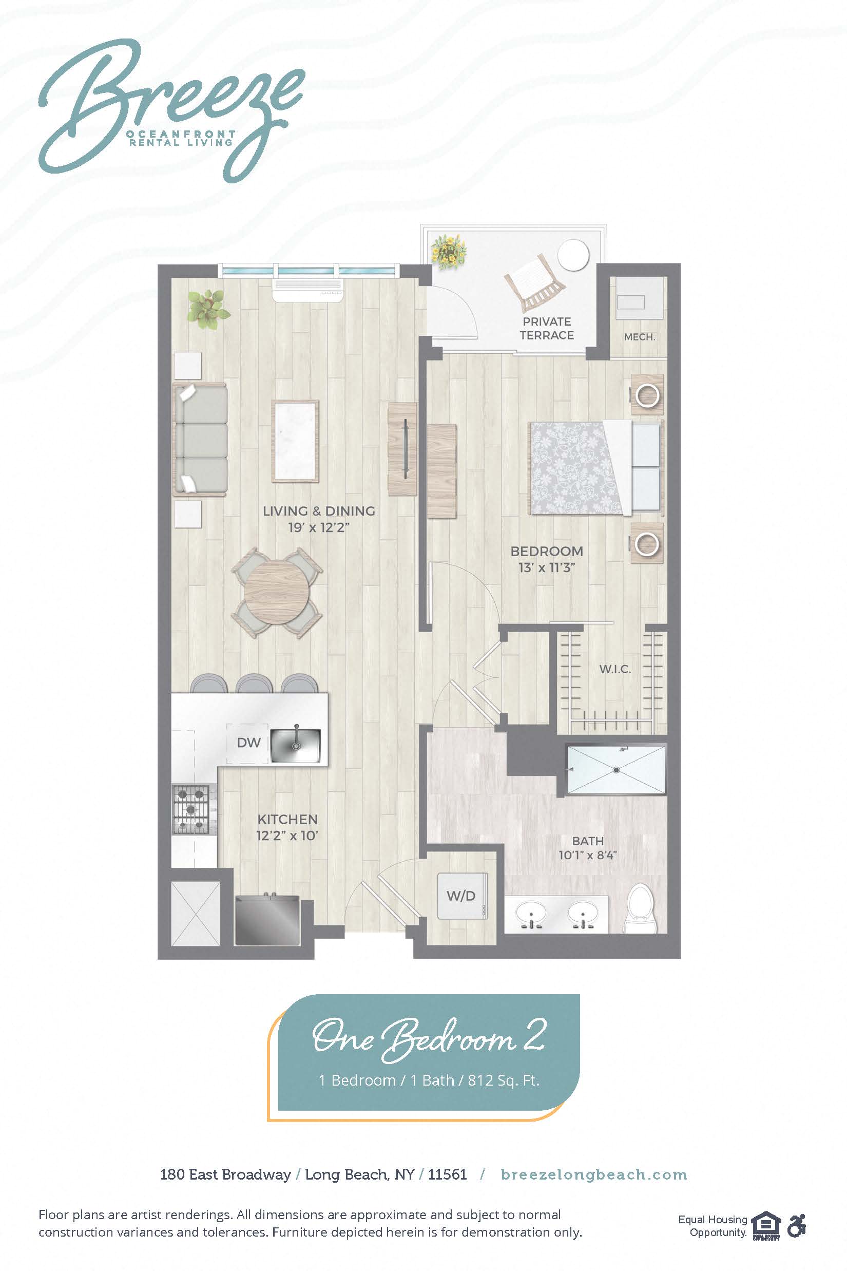 Floor plan for 1 bed, 1 bath, 812 sqft